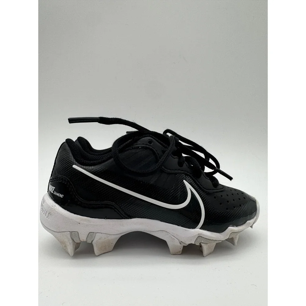 Nike Youth Size 10C Black White Baseball Cleats Kids Molded Cleats